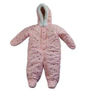 The Children’s Place Baby Girl Snowsuit 6-9M Pink Gold Hearts